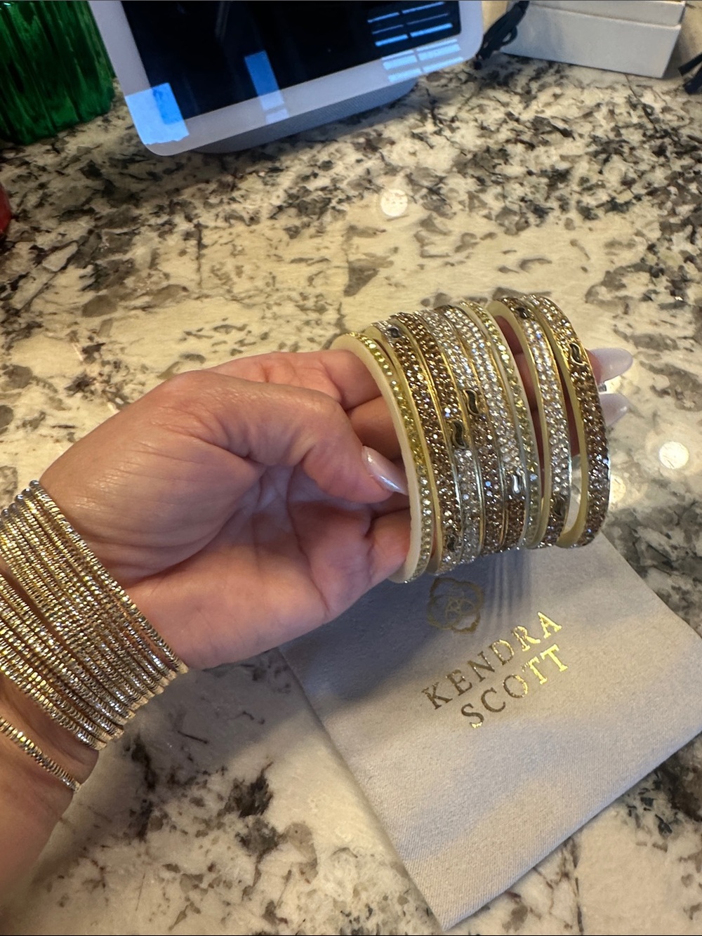 8 Gold Crystal Stackable Bangle Set - Picture 4 of 13